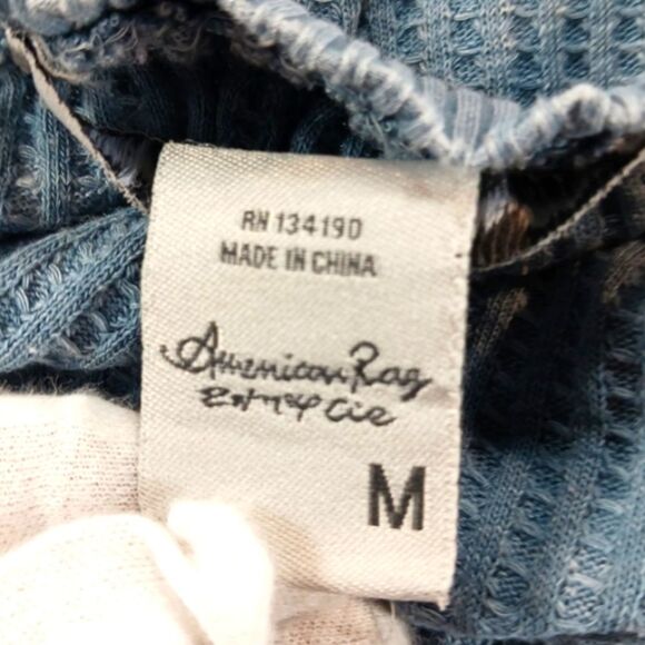 American Rag Lightweight Distressed Waffle Knit Square Neck Baloon Sleeve Top M. - Picture 4 of 9